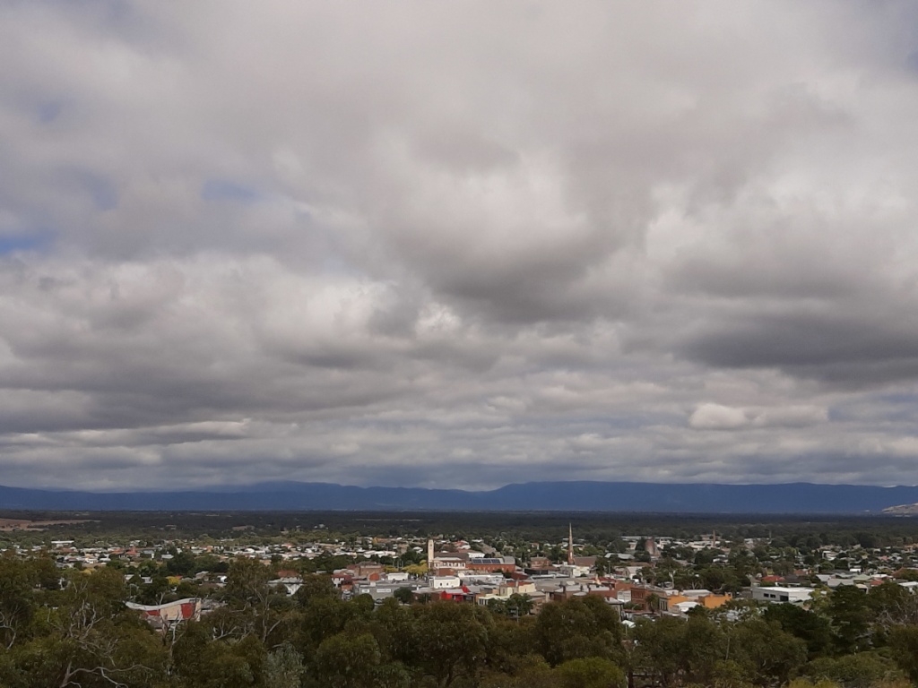21st Century Jacobsweg: View of the Grampians from Big Hill Lookout, Stawell. The Djabwurung inhabited this land for thousands of years before Stawell was founded.